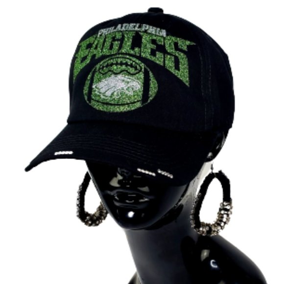 Philadelphia Eagles Football Black Fitted Adj.Baseball Cap,Shiny Glitter… - Picture 2 of 5